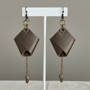 Real Leather and Bead Pierced Earrings